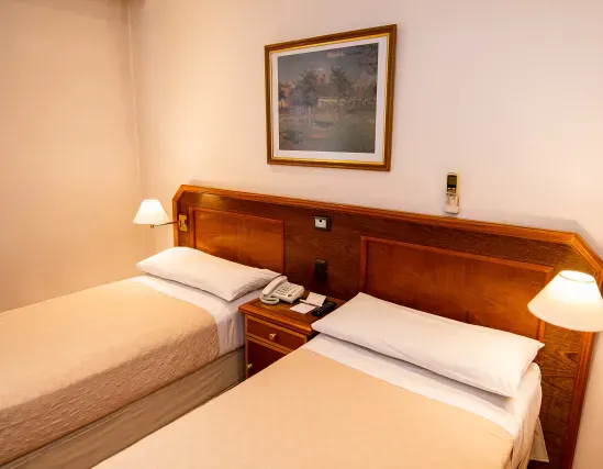 Standard room with two single beds and interior view